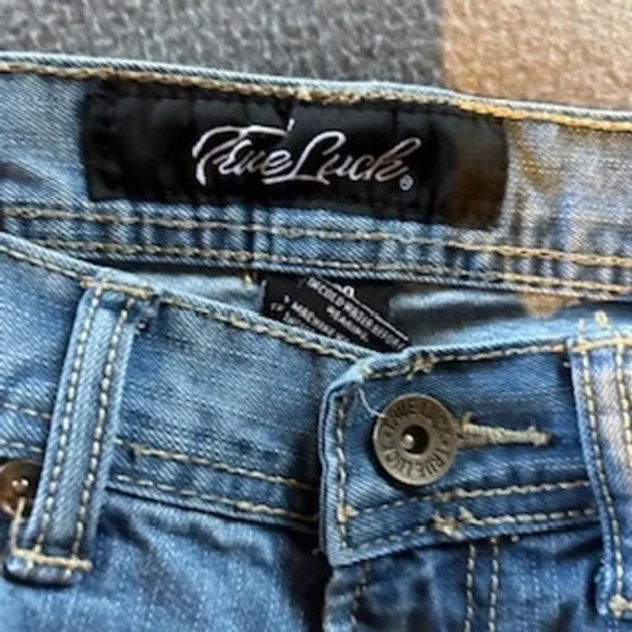 True Luck Mens Jeans Light Wash Straight Leg Distressed Faded Denim Size 30/30 - Picture 11 of 11